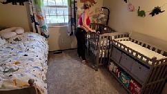 Pregnant step mom gets stuck in crib and has to come help her get out